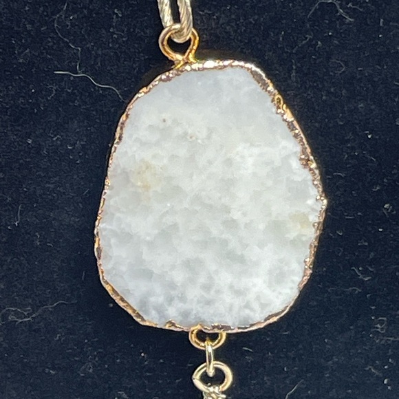 Geode Crystal Necklace with White Pendant and Gold Tone Dangles - Picture 4 of 12